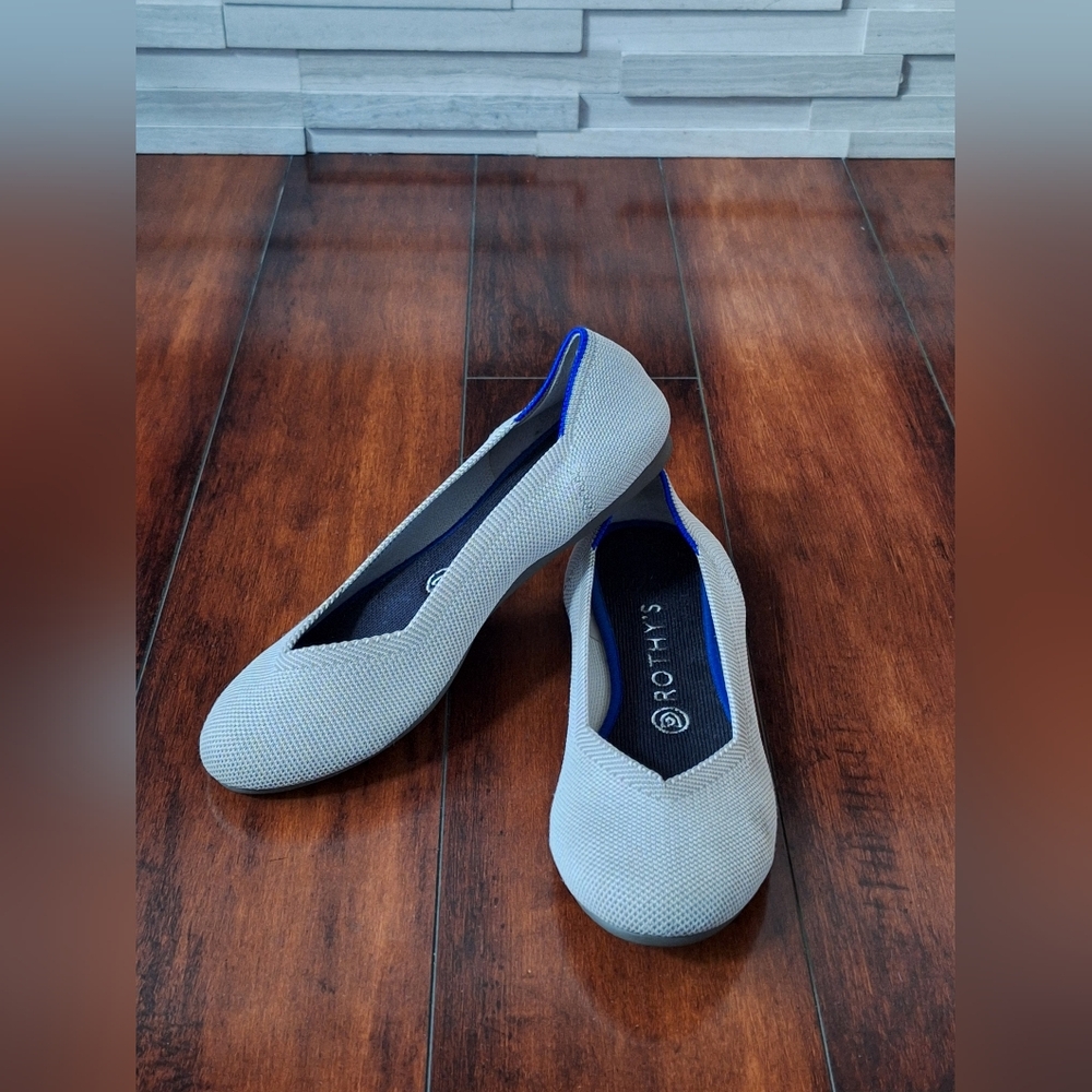 Rothy’s The Flat Knit Ballet Shoes Gray Blue Trim Women’s Size 8
